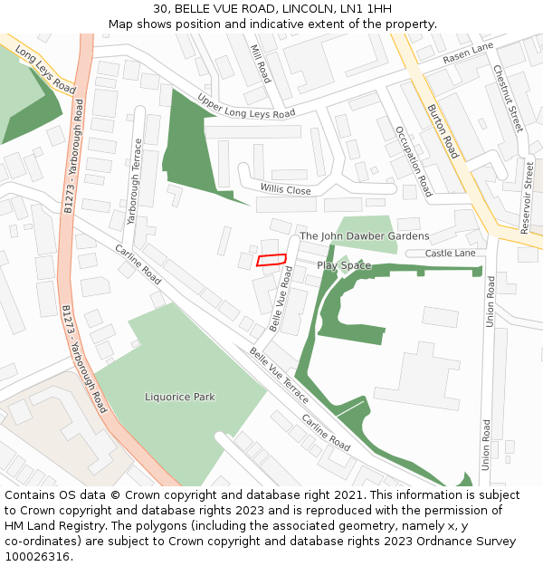 30, BELLE VUE ROAD, LINCOLN, LN1 1HH: Location map and indicative extent of plot