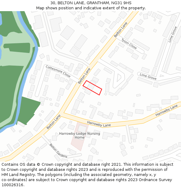 30, BELTON LANE, GRANTHAM, NG31 9HS: Location map and indicative extent of plot