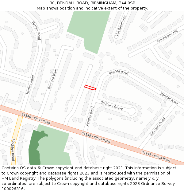 30, BENDALL ROAD, BIRMINGHAM, B44 0SP: Location map and indicative extent of plot