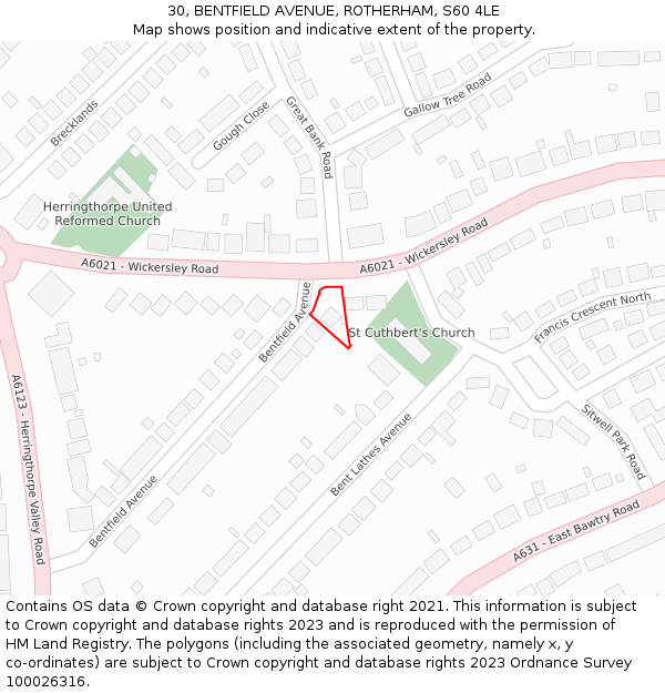 30, BENTFIELD AVENUE, ROTHERHAM, S60 4LE: Location map and indicative extent of plot