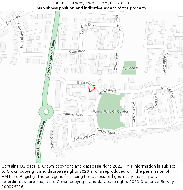 30, BIFFIN WAY, SWAFFHAM, PE37 8GR: Location map and indicative extent of plot
