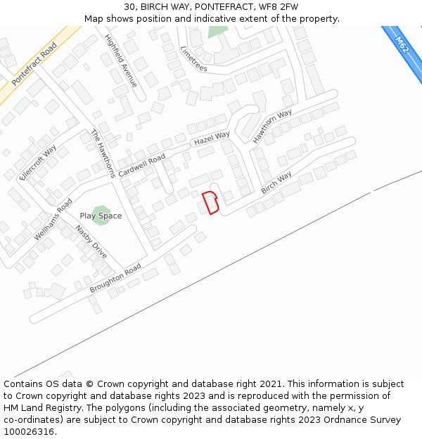 30, BIRCH WAY, PONTEFRACT, WF8 2FW: Location map and indicative extent of plot