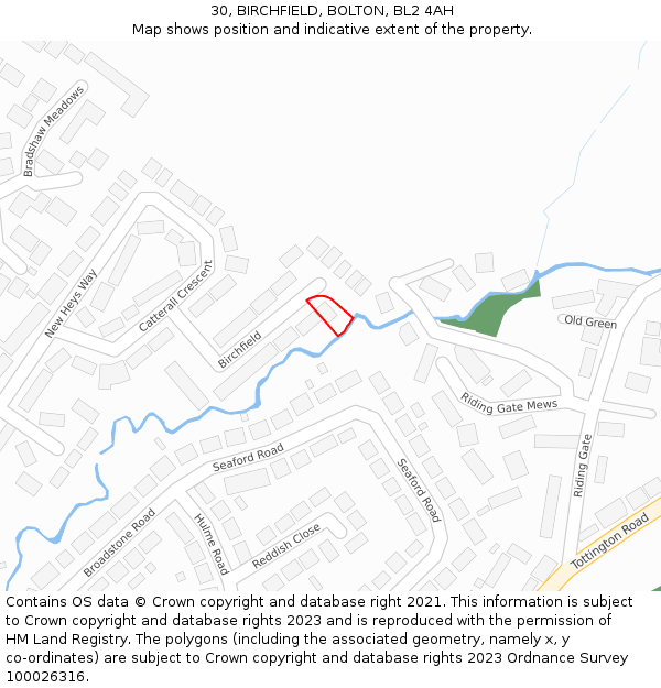 30, BIRCHFIELD, BOLTON, BL2 4AH: Location map and indicative extent of plot