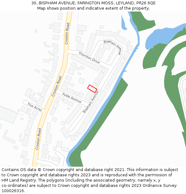 30, BISPHAM AVENUE, FARINGTON MOSS, LEYLAND, PR26 6QE: Location map and indicative extent of plot