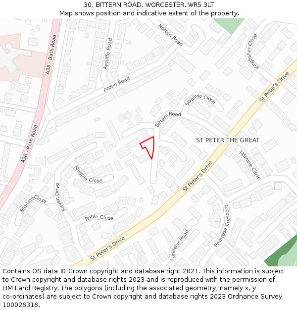 30, BITTERN ROAD, WORCESTER, WR5 3LT: Location map and indicative extent of plot