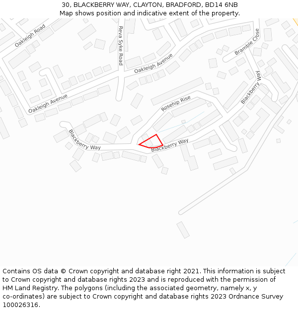 30, BLACKBERRY WAY, CLAYTON, BRADFORD, BD14 6NB: Location map and indicative extent of plot