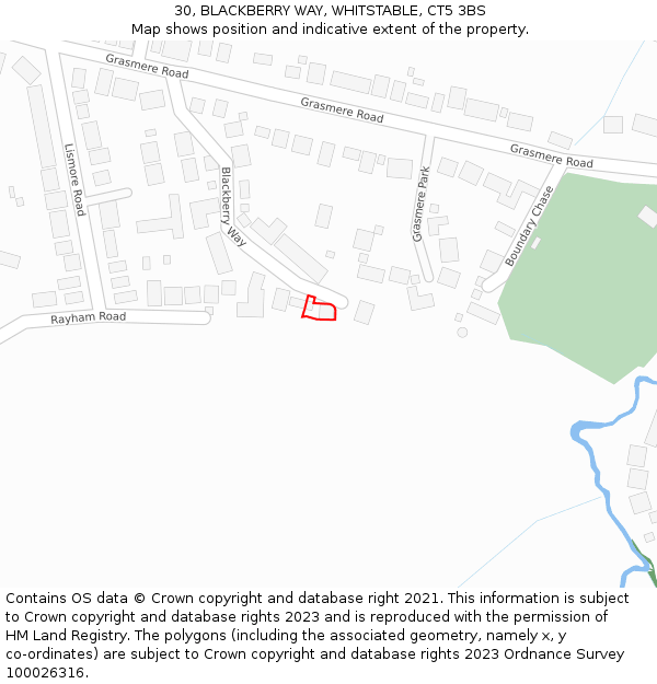 30, BLACKBERRY WAY, WHITSTABLE, CT5 3BS: Location map and indicative extent of plot
