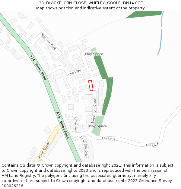 30, BLACKTHORN CLOSE, WHITLEY, GOOLE, DN14 0GE: Location map and indicative extent of plot