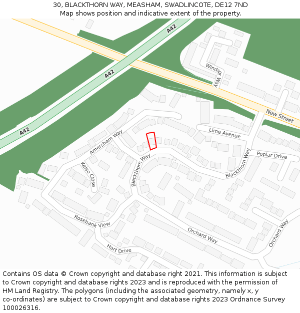 30, BLACKTHORN WAY, MEASHAM, SWADLINCOTE, DE12 7ND: Location map and indicative extent of plot