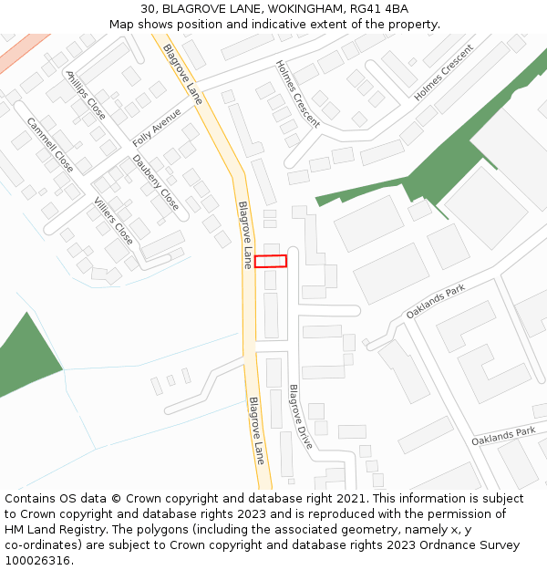 30, BLAGROVE LANE, WOKINGHAM, RG41 4BA: Location map and indicative extent of plot