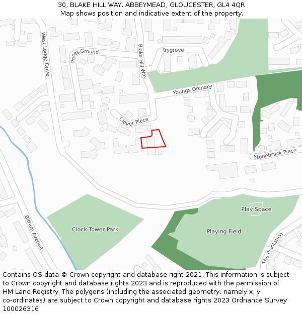 30, BLAKE HILL WAY, ABBEYMEAD, GLOUCESTER, GL4 4QR: Location map and indicative extent of plot