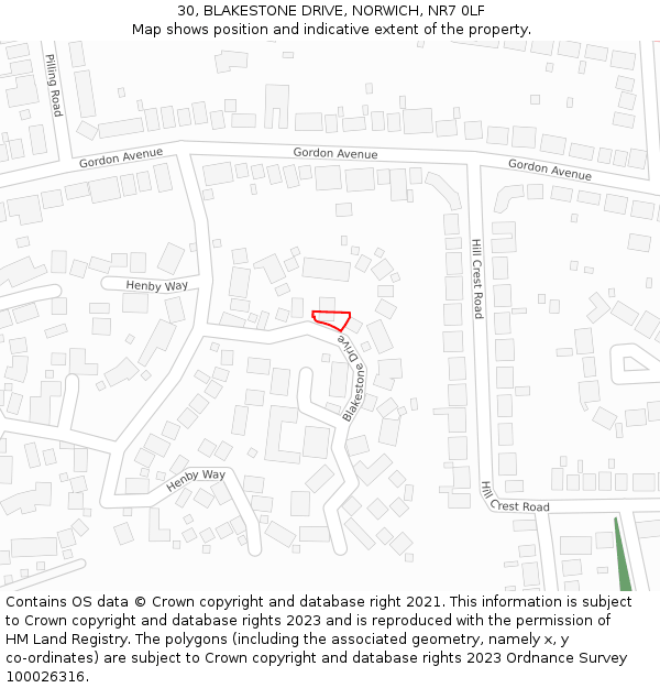 30, BLAKESTONE DRIVE, NORWICH, NR7 0LF: Location map and indicative extent of plot