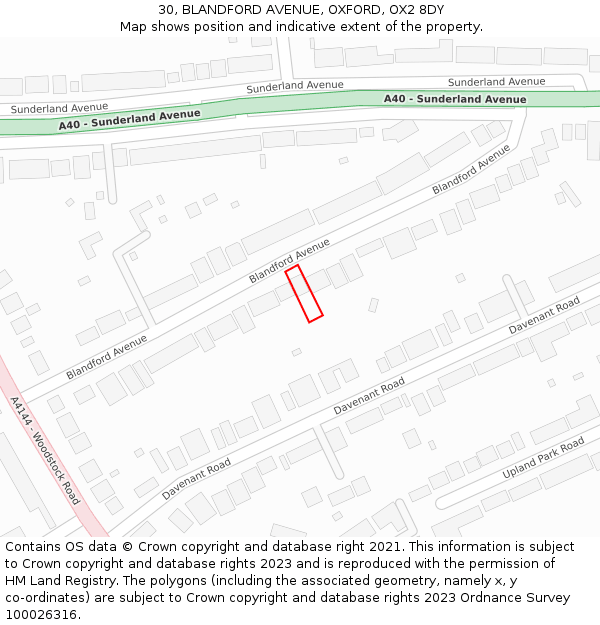 30, BLANDFORD AVENUE, OXFORD, OX2 8DY: Location map and indicative extent of plot