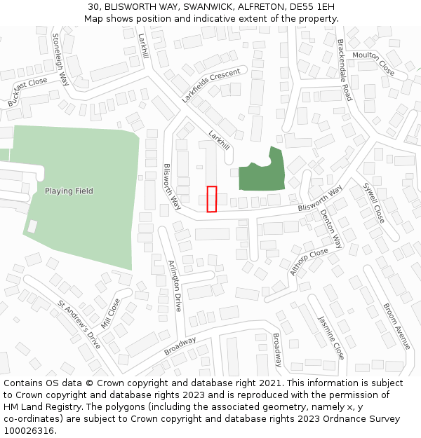 30, BLISWORTH WAY, SWANWICK, ALFRETON, DE55 1EH: Location map and indicative extent of plot