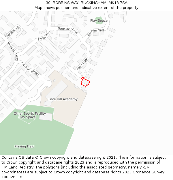 30, BOBBINS WAY, BUCKINGHAM, MK18 7SA: Location map and indicative extent of plot