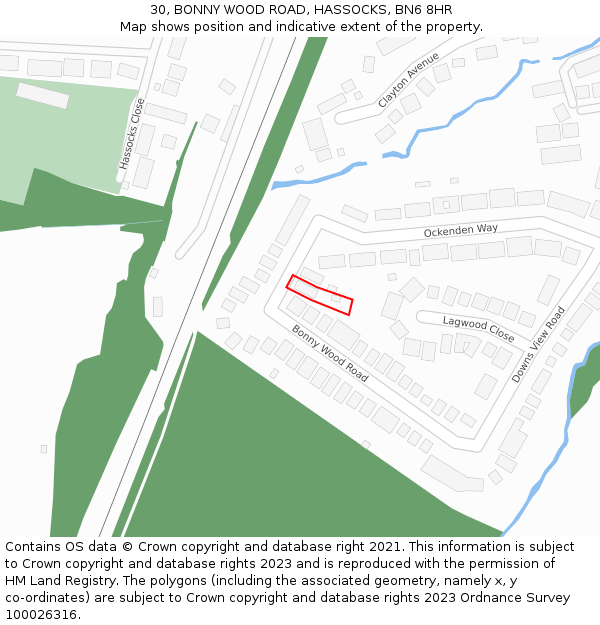 30, BONNY WOOD ROAD, HASSOCKS, BN6 8HR: Location map and indicative extent of plot