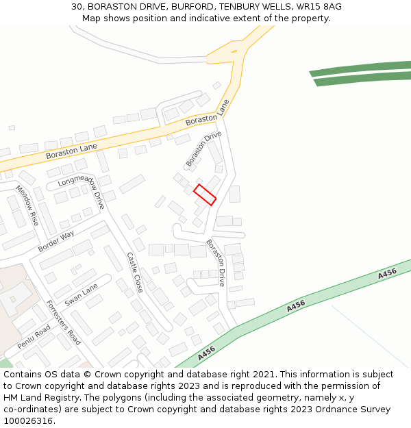 30, BORASTON DRIVE, BURFORD, TENBURY WELLS, WR15 8AG: Location map and indicative extent of plot