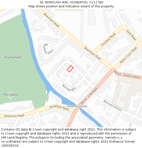 30, BOROUGH WAY, NUNEATON, CV11 5JN: Location map and indicative extent of plot