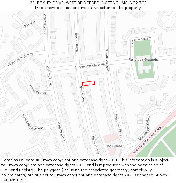 30, BOXLEY DRIVE, WEST BRIDGFORD, NOTTINGHAM, NG2 7GP: Location map and indicative extent of plot