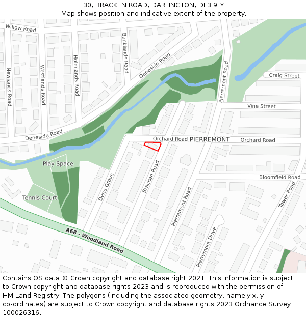 30, BRACKEN ROAD, DARLINGTON, DL3 9LY: Location map and indicative extent of plot