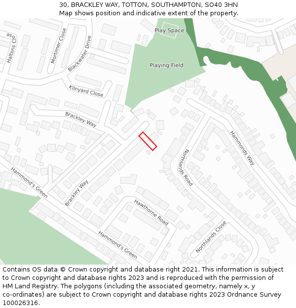 30, BRACKLEY WAY, TOTTON, SOUTHAMPTON, SO40 3HN: Location map and indicative extent of plot