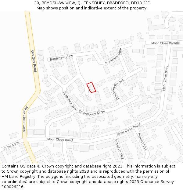 30, BRADSHAW VIEW, QUEENSBURY, BRADFORD, BD13 2FF: Location map and indicative extent of plot