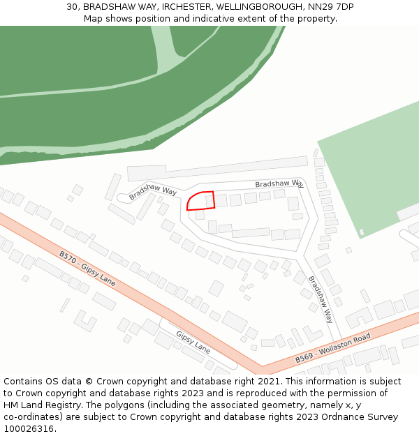 30, BRADSHAW WAY, IRCHESTER, WELLINGBOROUGH, NN29 7DP: Location map and indicative extent of plot
