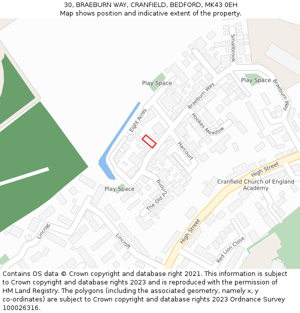 30, BRAEBURN WAY, CRANFIELD, BEDFORD, MK43 0EH: Location map and indicative extent of plot