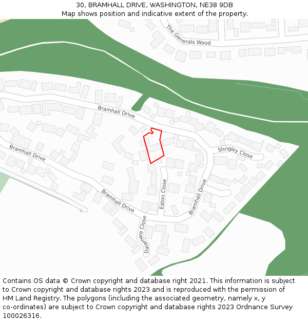 30, BRAMHALL DRIVE, WASHINGTON, NE38 9DB: Location map and indicative extent of plot