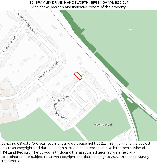 30, BRAMLEY DRIVE, HANDSWORTH, BIRMINGHAM, B20 2LP: Location map and indicative extent of plot