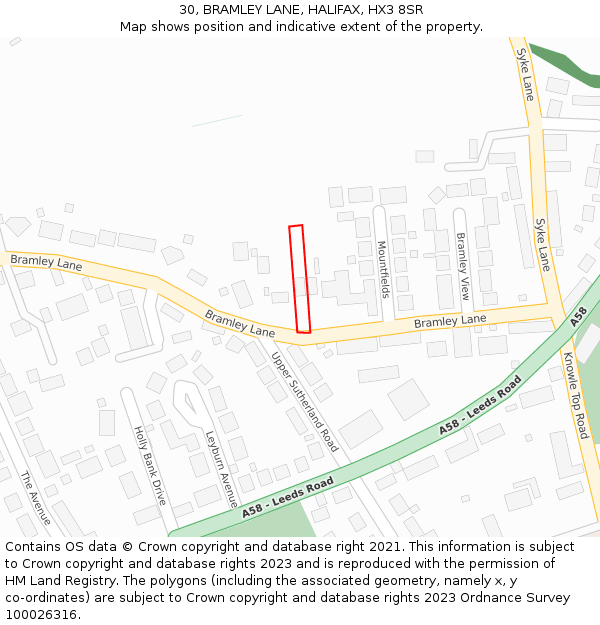 30, BRAMLEY LANE, HALIFAX, HX3 8SR: Location map and indicative extent of plot