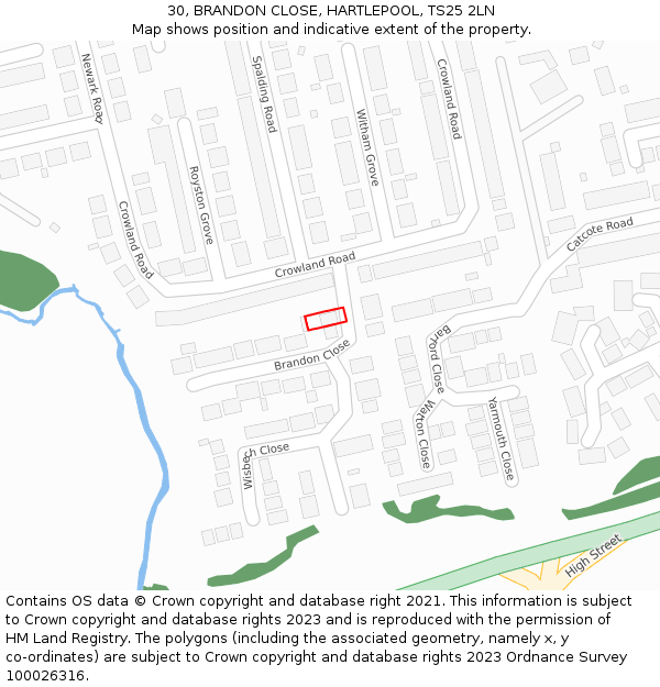 30, BRANDON CLOSE, HARTLEPOOL, TS25 2LN: Location map and indicative extent of plot
