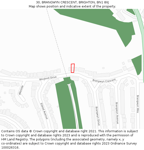 30, BRANGWYN CRESCENT, BRIGHTON, BN1 8XJ: Location map and indicative extent of plot