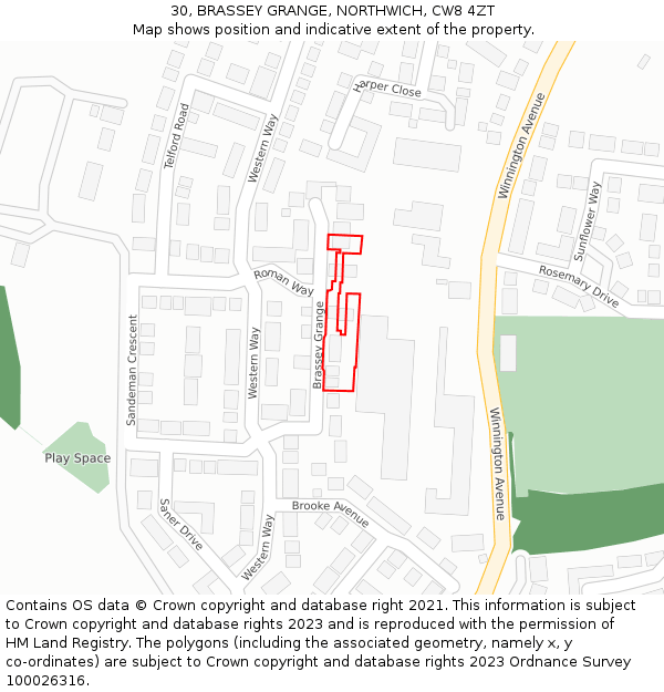 30, BRASSEY GRANGE, NORTHWICH, CW8 4ZT: Location map and indicative extent of plot