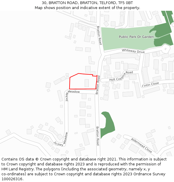 30, BRATTON ROAD, BRATTON, TELFORD, TF5 0BT: Location map and indicative extent of plot