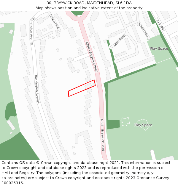 30, BRAYWICK ROAD, MAIDENHEAD, SL6 1DA: Location map and indicative extent of plot