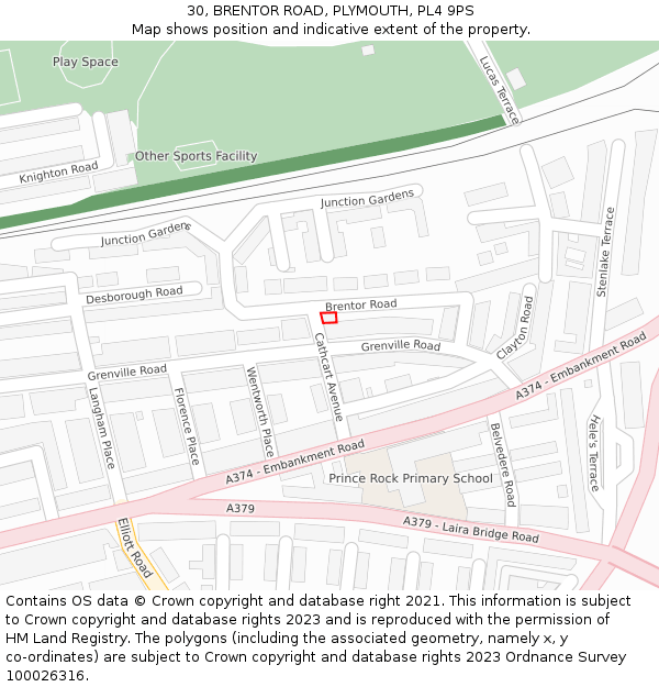 30, BRENTOR ROAD, PLYMOUTH, PL4 9PS: Location map and indicative extent of plot