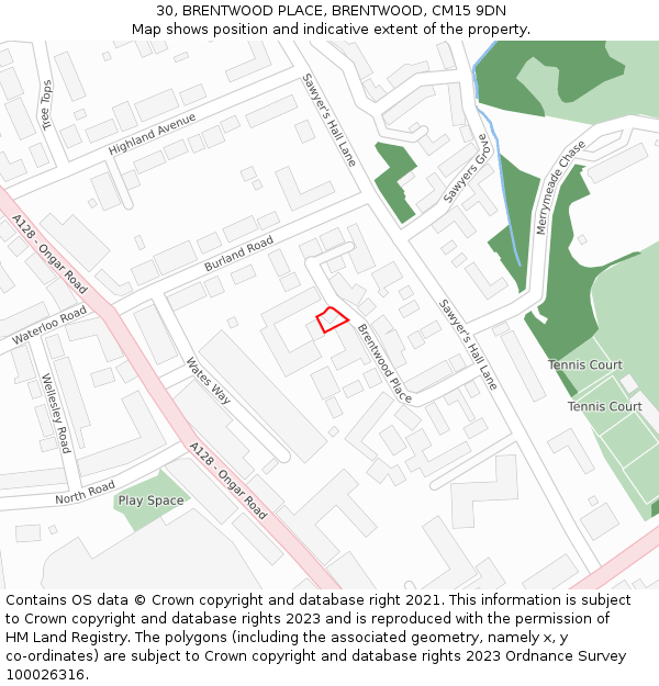 30, BRENTWOOD PLACE, BRENTWOOD, CM15 9DN: Location map and indicative extent of plot