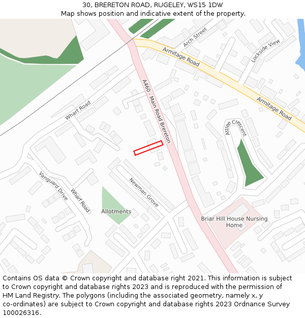 30, BRERETON ROAD, RUGELEY, WS15 1DW: Location map and indicative extent of plot