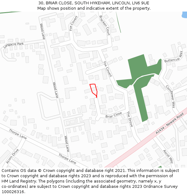 30, BRIAR CLOSE, SOUTH HYKEHAM, LINCOLN, LN6 9UE: Location map and indicative extent of plot
