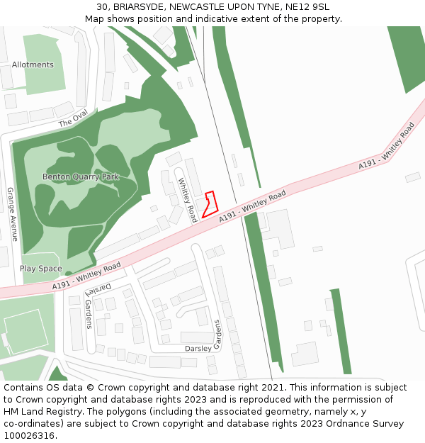 30, BRIARSYDE, NEWCASTLE UPON TYNE, NE12 9SL: Location map and indicative extent of plot