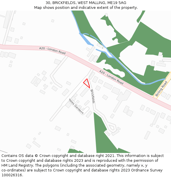 30, BRICKFIELDS, WEST MALLING, ME19 5AG: Location map and indicative extent of plot