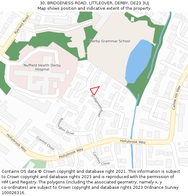 30, BRIDGENESS ROAD, LITTLEOVER, DERBY, DE23 3UJ: Location map and indicative extent of plot