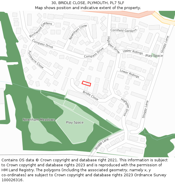 30, BRIDLE CLOSE, PLYMOUTH, PL7 5LF: Location map and indicative extent of plot