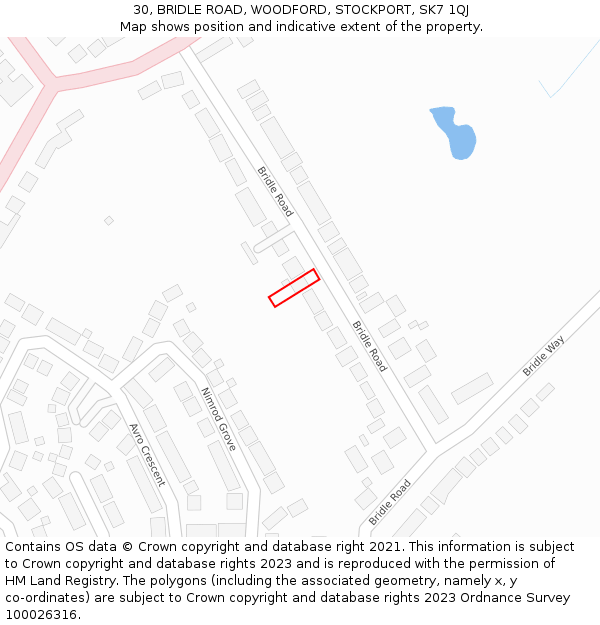 30, BRIDLE ROAD, WOODFORD, STOCKPORT, SK7 1QJ: Location map and indicative extent of plot
