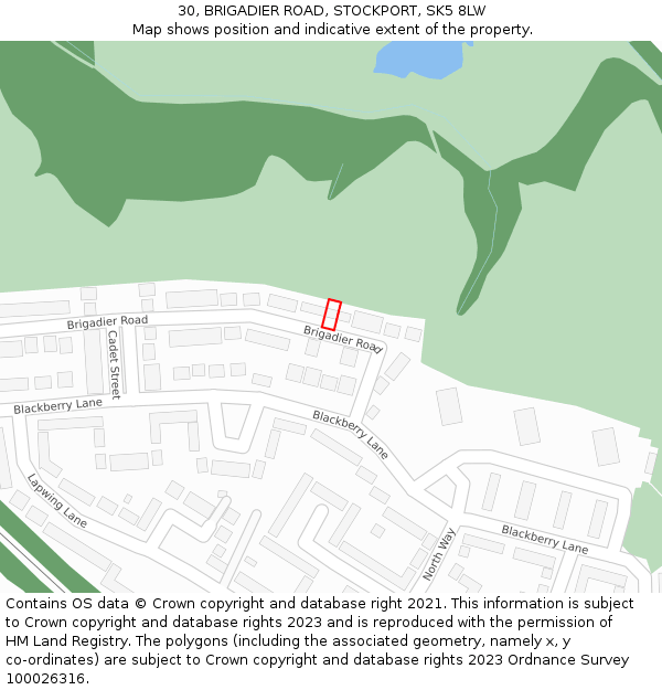 30, BRIGADIER ROAD, STOCKPORT, SK5 8LW: Location map and indicative extent of plot