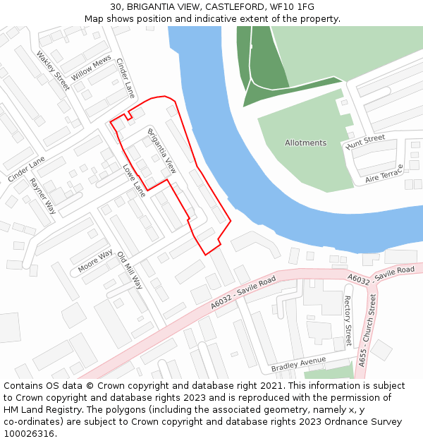 30, BRIGANTIA VIEW, CASTLEFORD, WF10 1FG: Location map and indicative extent of plot