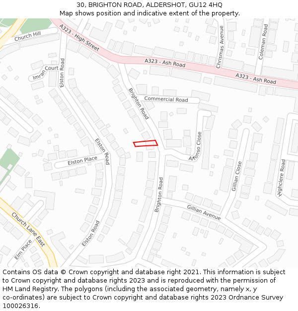 30, BRIGHTON ROAD, ALDERSHOT, GU12 4HQ: Location map and indicative extent of plot