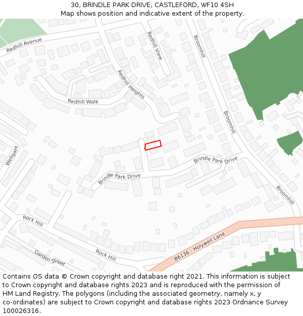 30, BRINDLE PARK DRIVE, CASTLEFORD, WF10 4SH: Location map and indicative extent of plot