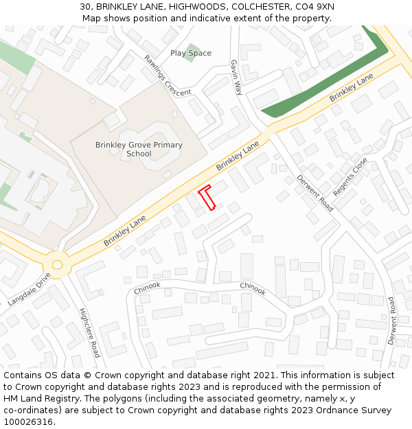 30, BRINKLEY LANE, HIGHWOODS, COLCHESTER, CO4 9XN: Location map and indicative extent of plot